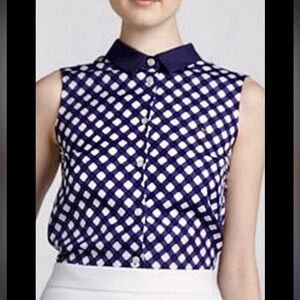 Kate Spade top - blue gingham button up sleeveless silk/cotton blend. Size 4